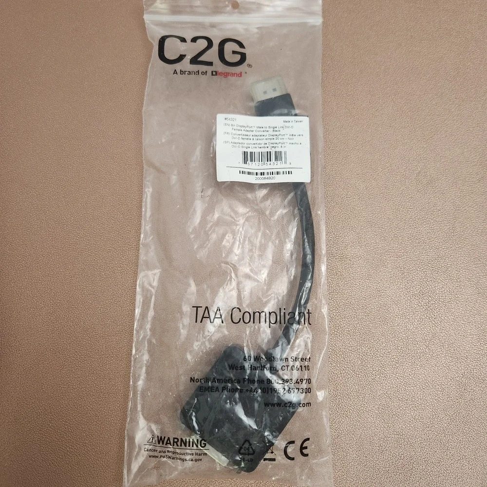 C2G 8 Inch Display Port Male to DVI-D Female Adapter Converter Black